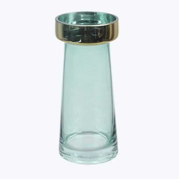 Green glass vase featuring a metallic rim available at Cerulean Arts.