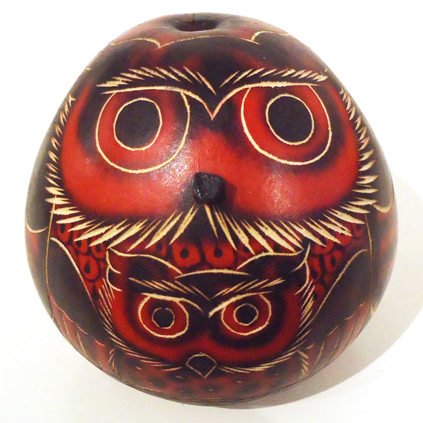 Red gourd sitting owl with baby, available at Cerulean Arts.