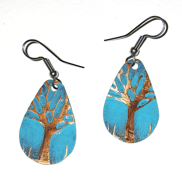 Enamel earrings with tree design