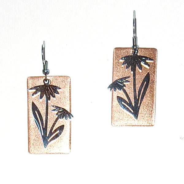 Copper earrings with floral designs 