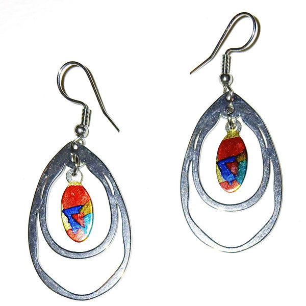 Pair of earrings with colorful oval drops