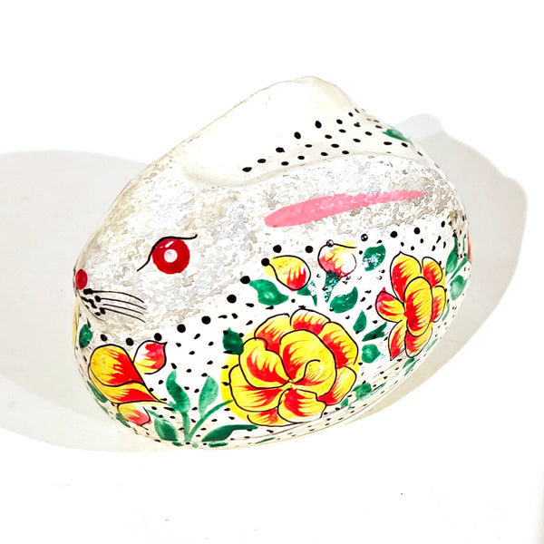 Decorative papier-mache bunny box with floral patterns 