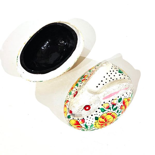 Decorative papier-mache bunny box with floral patterns 