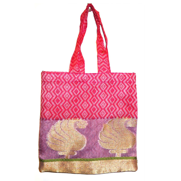 Fabric gift bag sewn from upcycled saris available at Cerulean Arts.