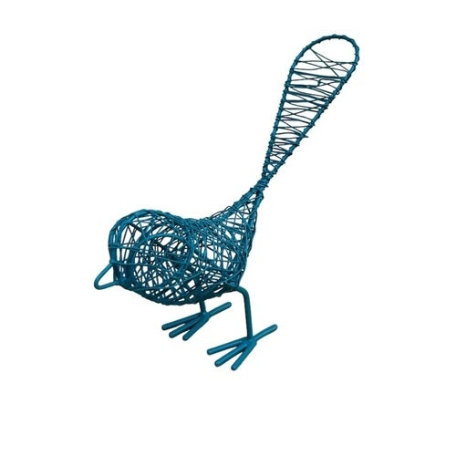 Cerulean blue wire bird sculpture