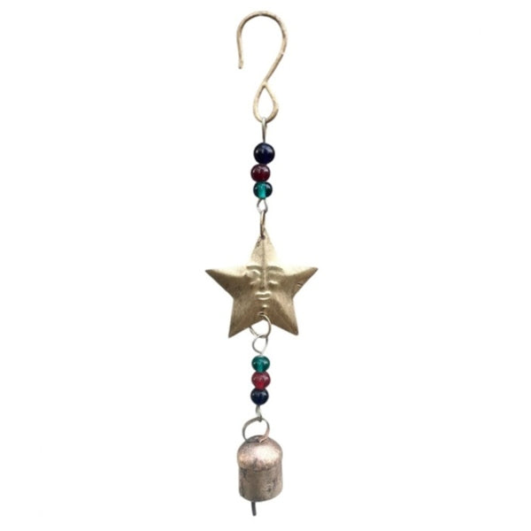 Decorative hanging star with beads and a bell 