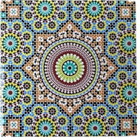 Colorful geometric pattern with concentric circles and squares