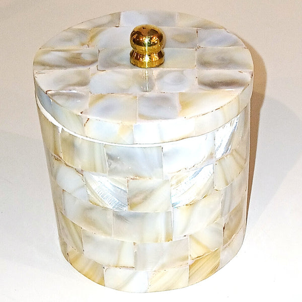Decorative container with shell inlay and gold lid