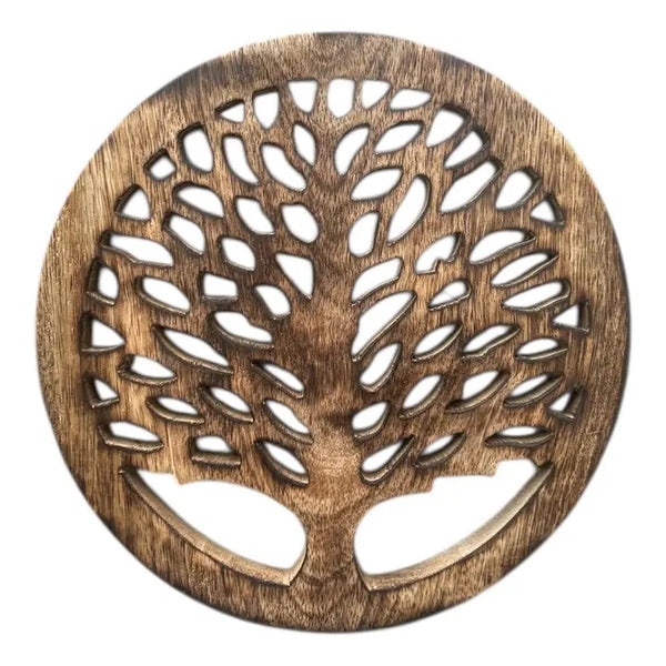 Wooden tree-shaped trivet with cut-out design 