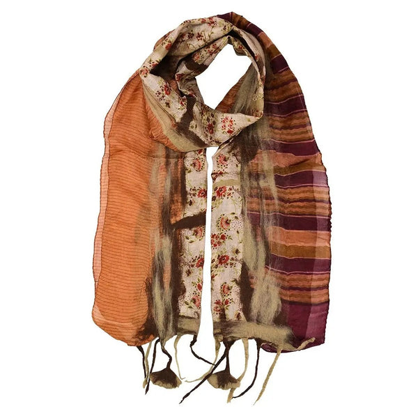 Brown wool and silk scarf with patterns