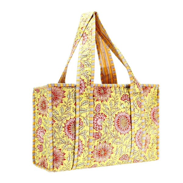 Yellow floral patterned tote bag