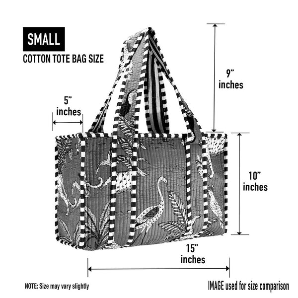 Cotton Block Print Tote Bag - Small Blue