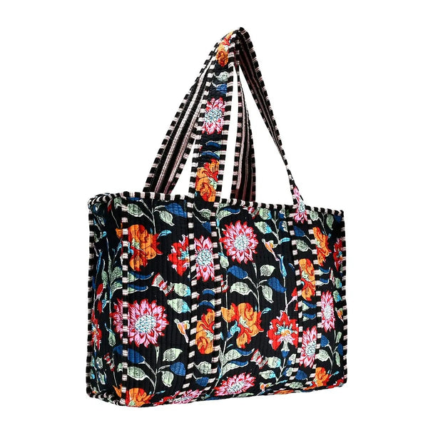Cotton Block Print Tote Bag - Large Black