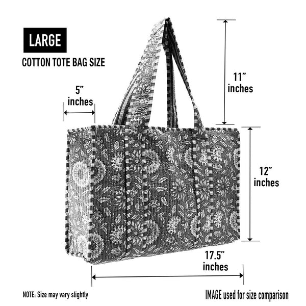 Cotton Block Print Tote Bag - Large Blue
