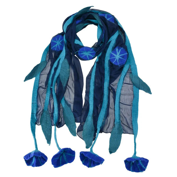 Blue scarf with decorative flowers