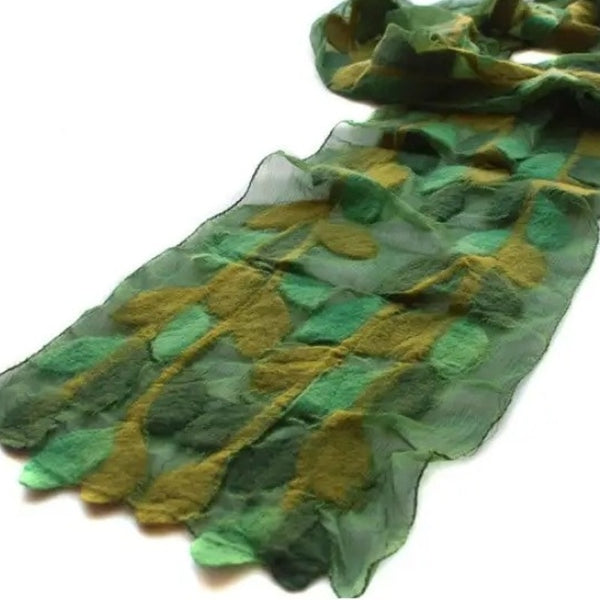Green leaf patterned scarf