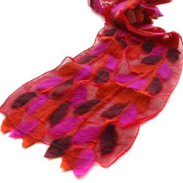 Red and pink leaf patterned scarf 
