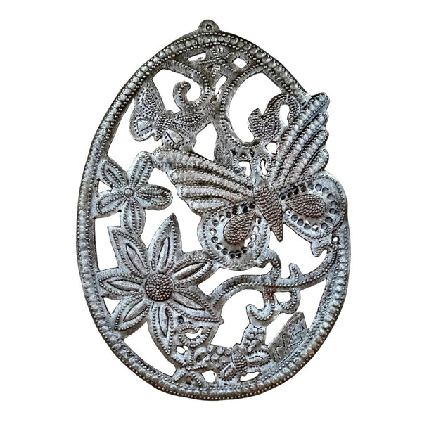 Haitian Metal Sculpture: Butterfly and Flowers