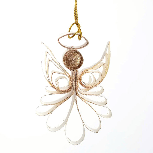 Quilling Angel "Melek" Ornament - White with Gold Glitter