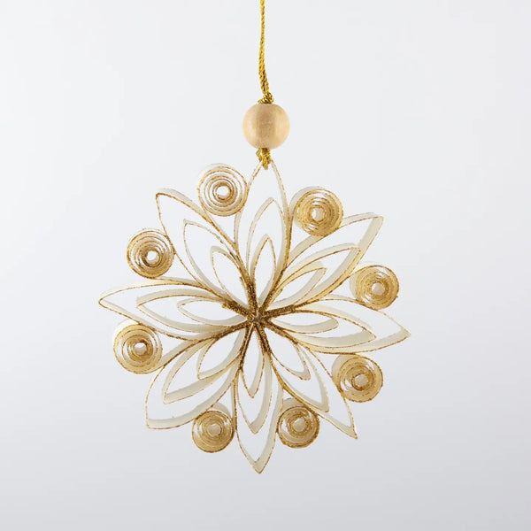 Quilling Snowflake "Neve" Ornament - White with Gold Glitter