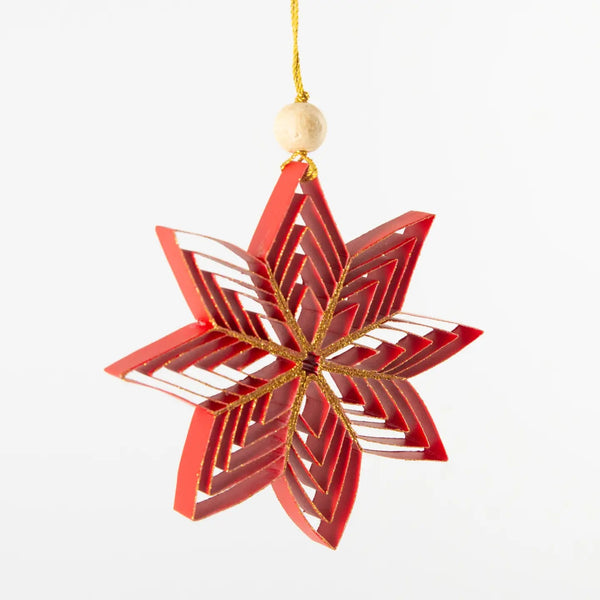 Quilling Snowflake "Inanna" Ornament - Red with Gold Glitter