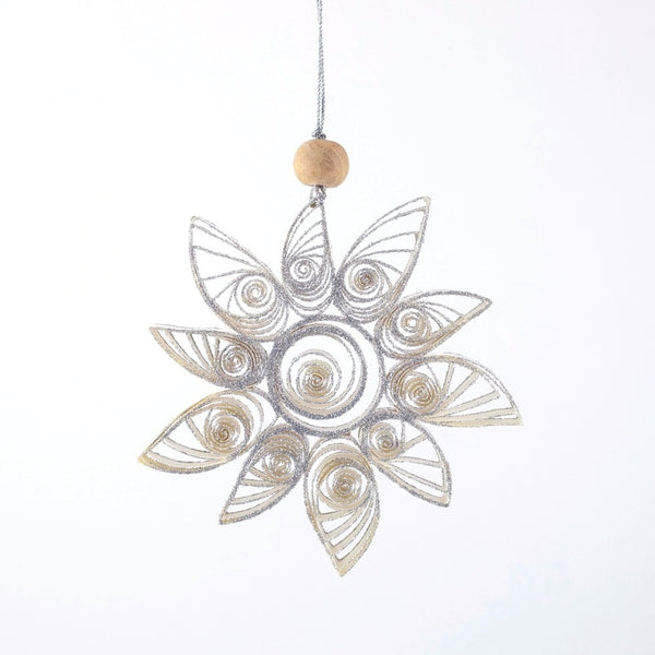Quilling Snowflake "Aubin" Ornament - White with Silver Glitter