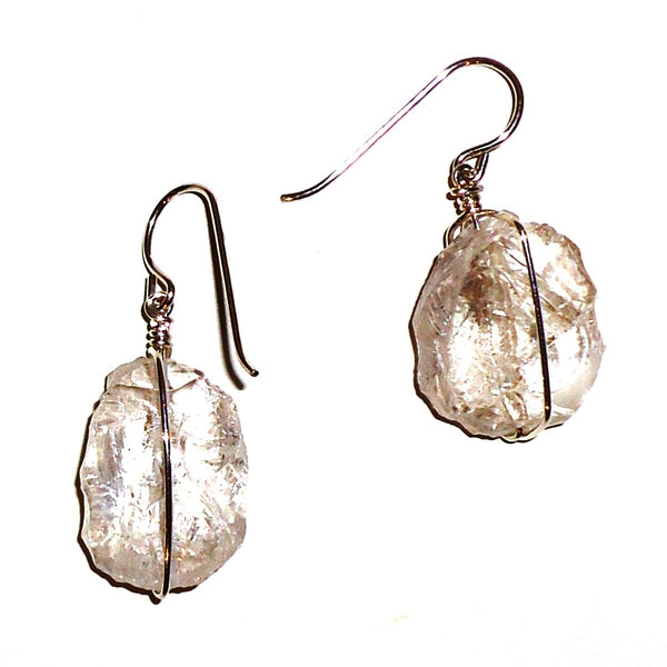 Sterling silver French wires with clear wire wrapped quartz drops, available at Cerulean Arts.