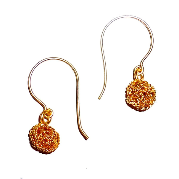 925 vermeil (gold over sterling silver) French hoops with textured gold plated (gold over copper) orbs, available at Cerulean Arts.