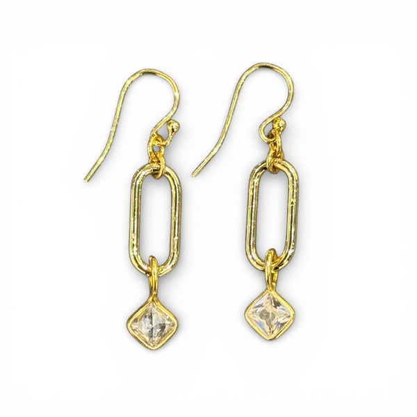 Gold link earrings with clear crystals