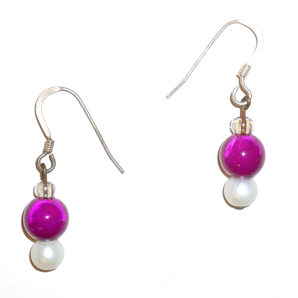 Fuchsia and pearl glass bead earrings available at Cerulean Arts. 