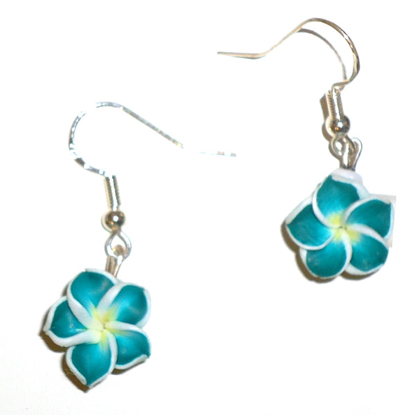 Green plumeria flower earrings available at Cerulean Arts. 