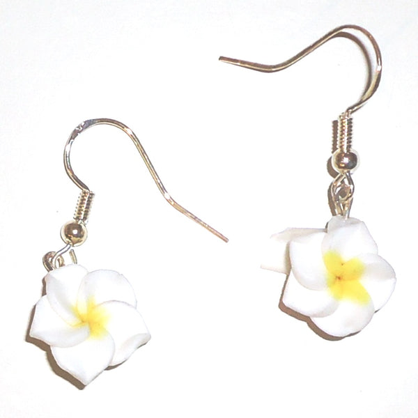White plumeria flower earrings available at Cerulean Arts. 