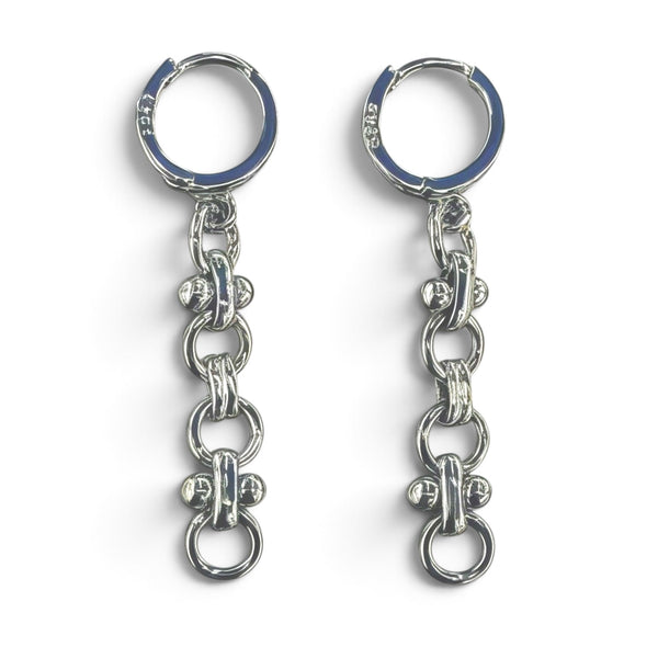 Silver Hoops with Double Chain Earrings