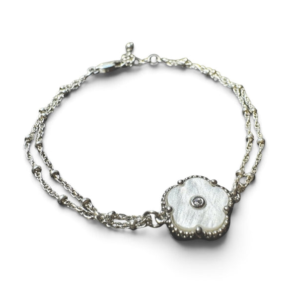 Sterling Chain Bracelet with Mother of Pearl Flower