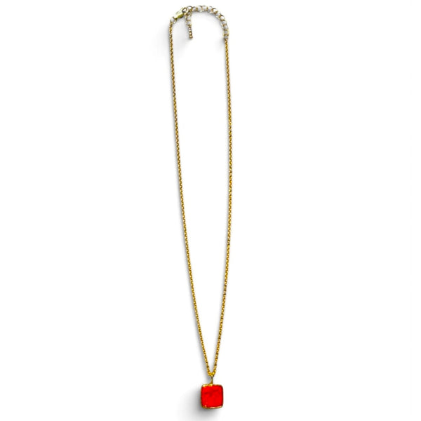 Gold Chain Necklace with Red Coral Pendant