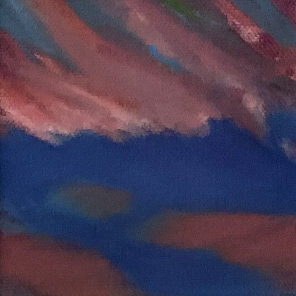 Oil on canvas painting depicting a blue sky with purple clouds.