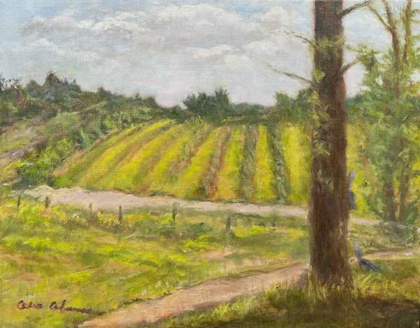Life at Linvilla Orchards, oil on canvas landscape painting by Cerulean Arts Collective member Celia Abrams.