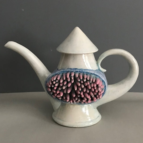 Teapot #13, ceramic sculpture by artist George Apotsos.  Included in the exhibition, REUNION (Once Upon a Time in Philadelphia), at Cerulean Arts February 26 - March 24, 2025.