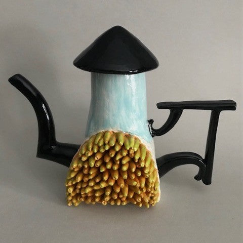 Teapot #5, ceramic sculpture by artist George Apotsos. Included in the exhibition, REUNION (Once Upon a Time in Philadelphia), at Cerulean Arts February 26 - March 24, 2025.