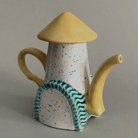 Teapot #5 ceramic sculpture by artist George Apotsos. Included in the exhibition, REUNION (Once Upon a Time in Philadelphia), at Cerulean Arts February 26 - March 24, 2025.