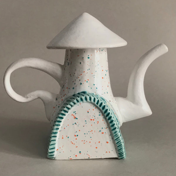 Teapot #6, ceramic sculpture by artist George Apotsos.  Included in the exhibition, REUNION (Once Upon a Time in Philadelphia), at Cerulean Arts February 26 - March 24, 2025.