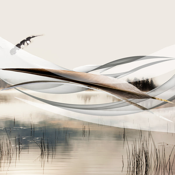 Abstract art with wavy lines and reflections on a neutral background