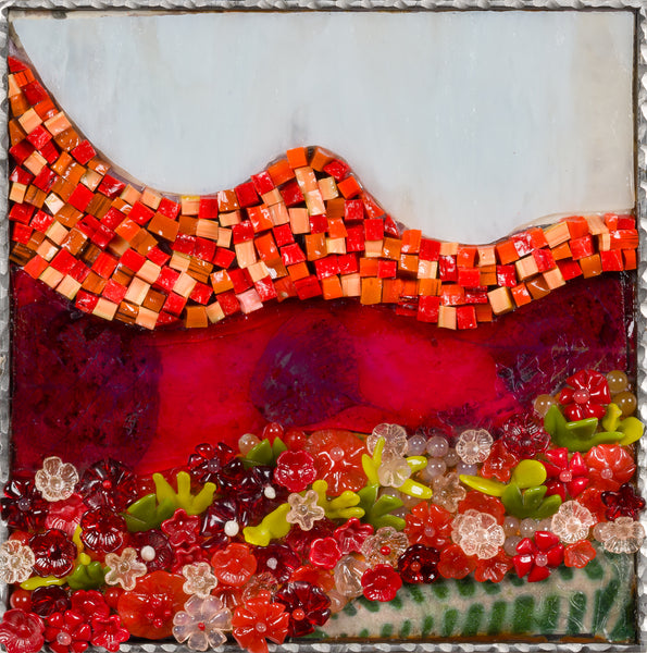 Landscapes 5, mixed media and flame-worked glass mosaic by Cerulean Arts Collective member Barbara Bix