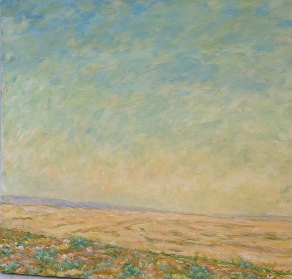 Painting of a landscape with a textured sky and ground.