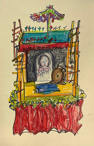 Sketches for the Theatre #3, mixed media on paper painting by Cerulean Arts Collective Member Lydia Hamilton Brown