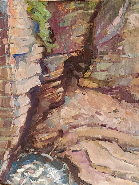 Landscape painting with a focus on warm tones and textures