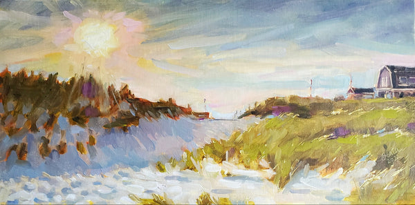 Sundown on Dolphin, oil painting by Cerulean Arts Collective Member Lisa BurgerLentz.