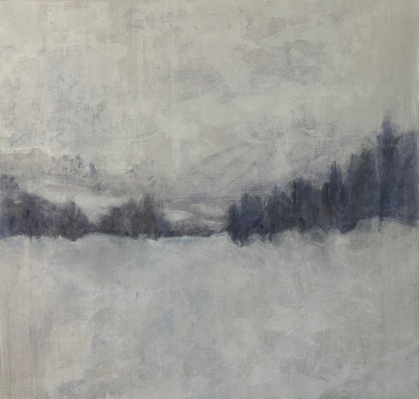 Quiet Snow, acrylic on canvas abstract landscape painting by Cerulean Arts Collective Member Judy Caldwell.