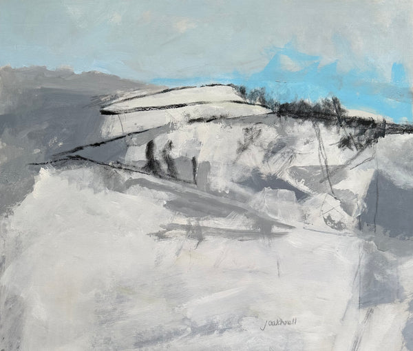 Snowy Hills #2, acrylic on canvas abstract landscape painting by Cerulean Arts Collective Member Judy Caldwell