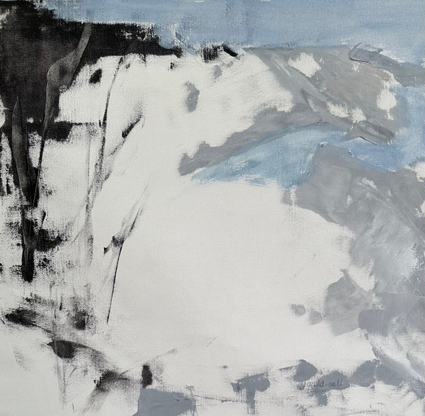 Snowy Hills, acrylic on canvas abstract landscape painting by Cerulean Arts Collective Member Judy Caldwell